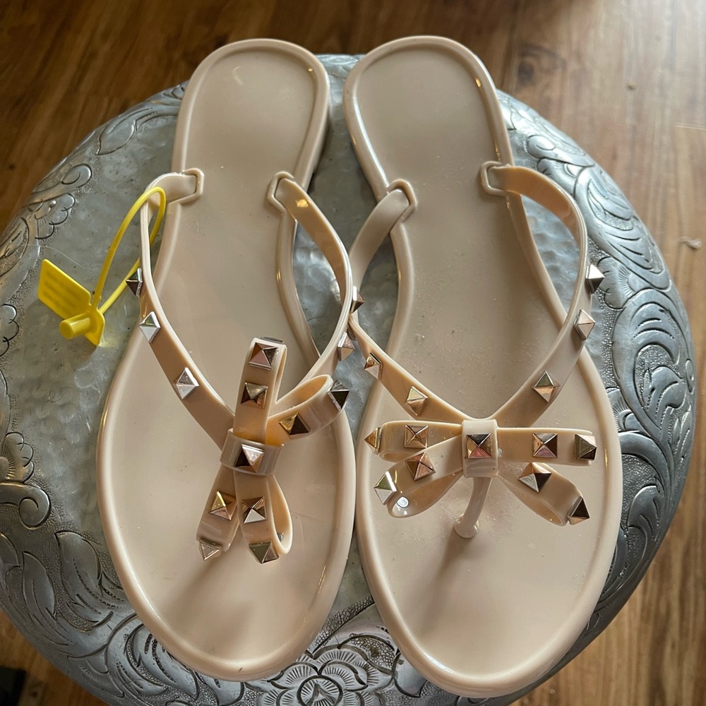 NWT Studded BeigeJelly  Sandals